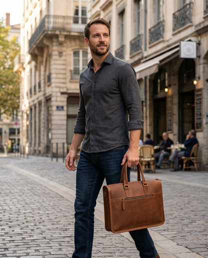 Porte-Documents en Cuir Pleine Fleur Cognac | VALMONT