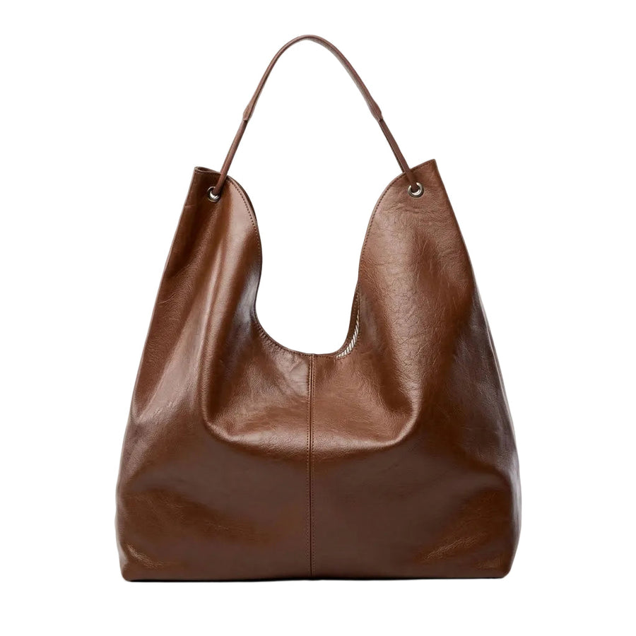 Sac hobo femme en cuir de vachette grand format marron "Héloïse" VALMONT