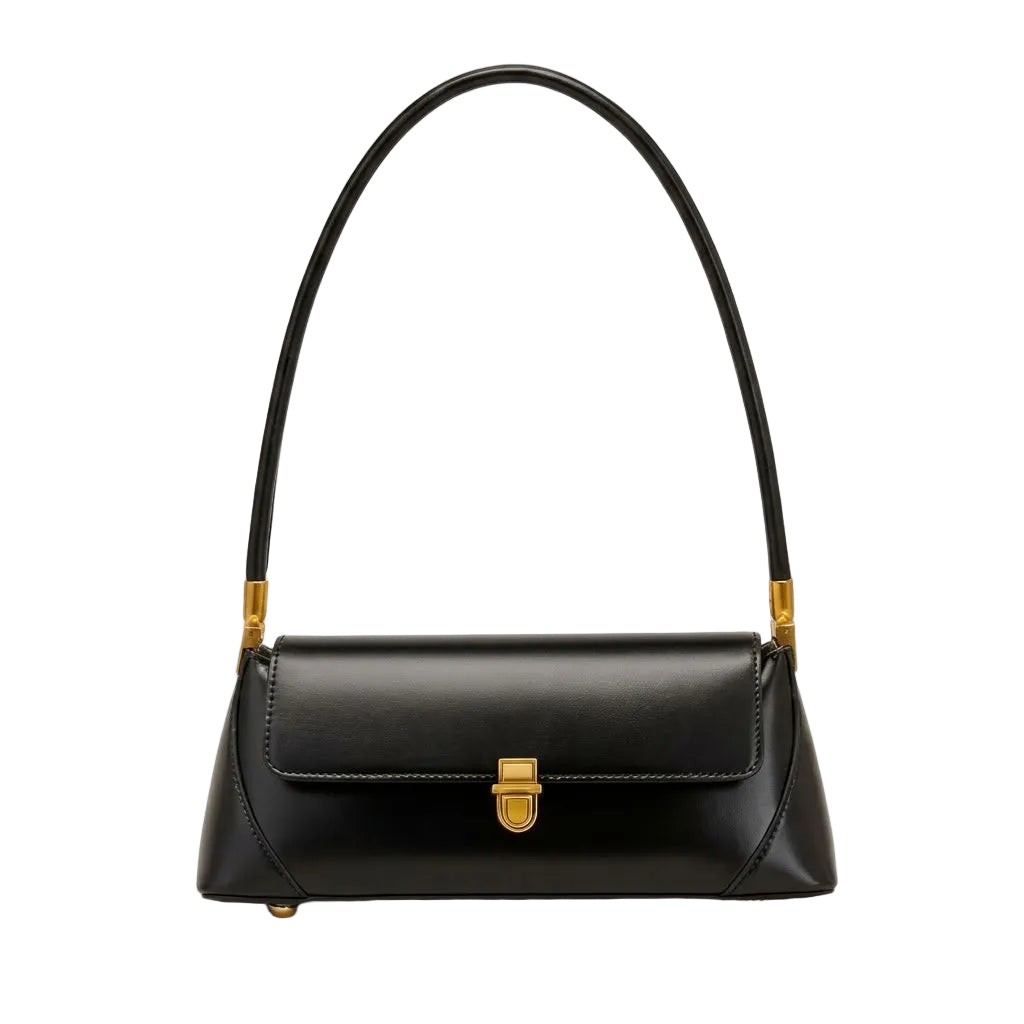 Petit sac épaule rétro femme en cuir de vachette noir "Iris" VALMONT