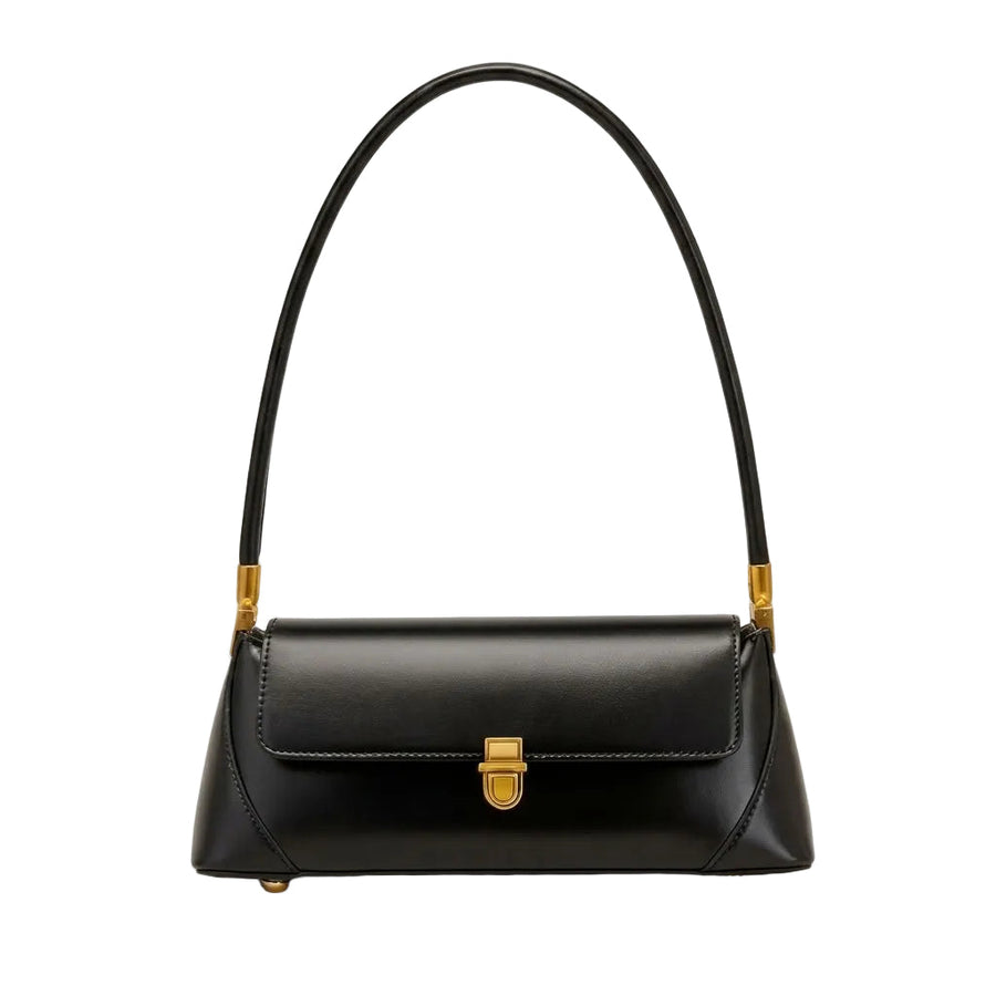 Petit sac épaule rétro femme en cuir de vachette noir "Iris" VALMONT