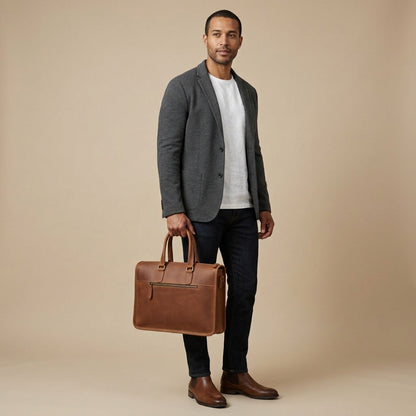 Porte-Documents en Cuir Pleine Fleur Cognac | VALMONT