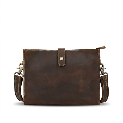 Sacoche bandoulière homme en cuir Crazy Horse marron convertible en pochette – VALMONT L'Odyssée