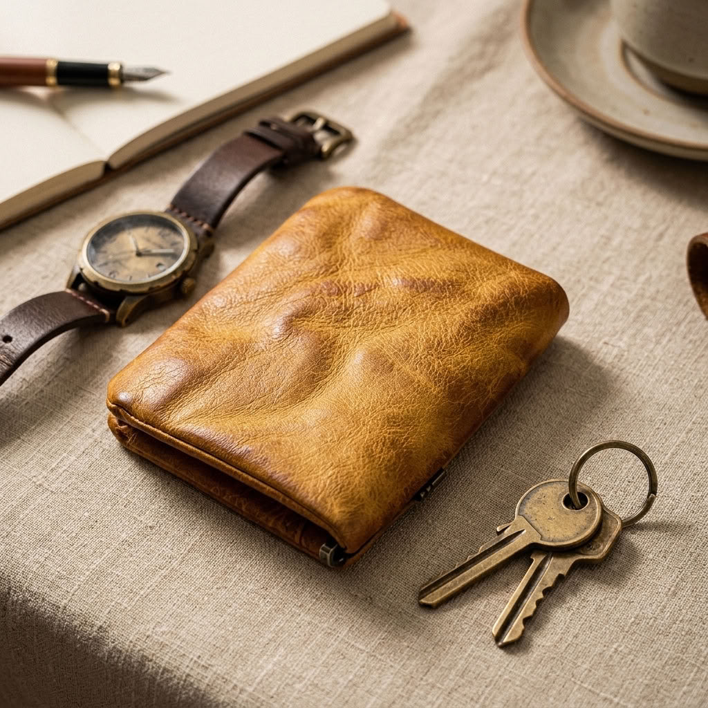 Portefeuille Cuir Tanné Végétal Homme Rétro | VALMONT VALMONT