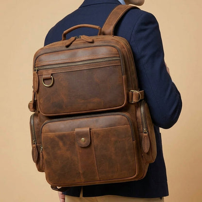 Sac à dos Homme en Cuir Vintage Marron | Modèle Grand Voyageur VALMONT VALMONT OFFICIEL
