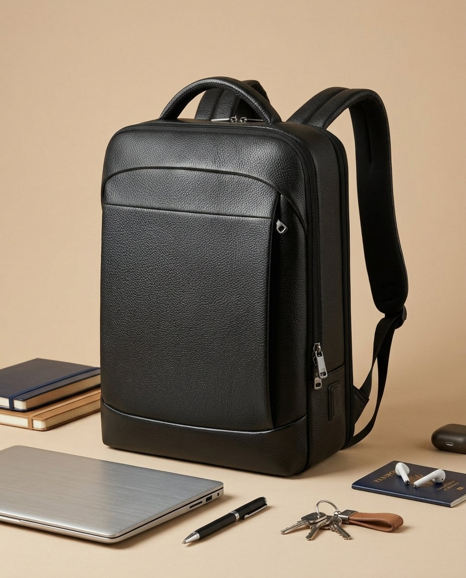 Sac à Dos Urbain Cuir Noir | VALMONT