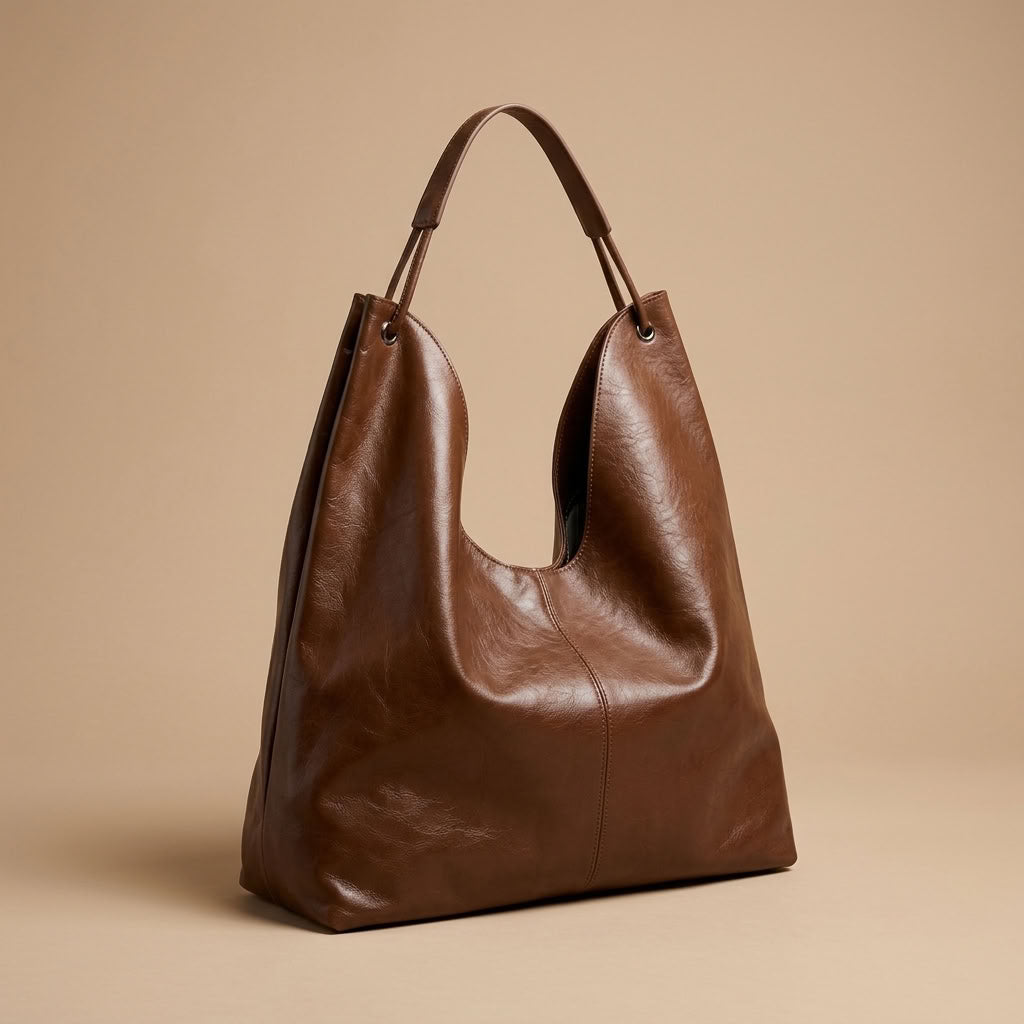 Sac hobo femme en cuir de vachette grand format marron "Héloïse" VALMONT