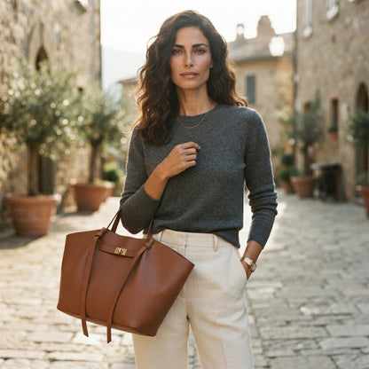 Sac Cabas Ailé VALMONT marron, vue de profil