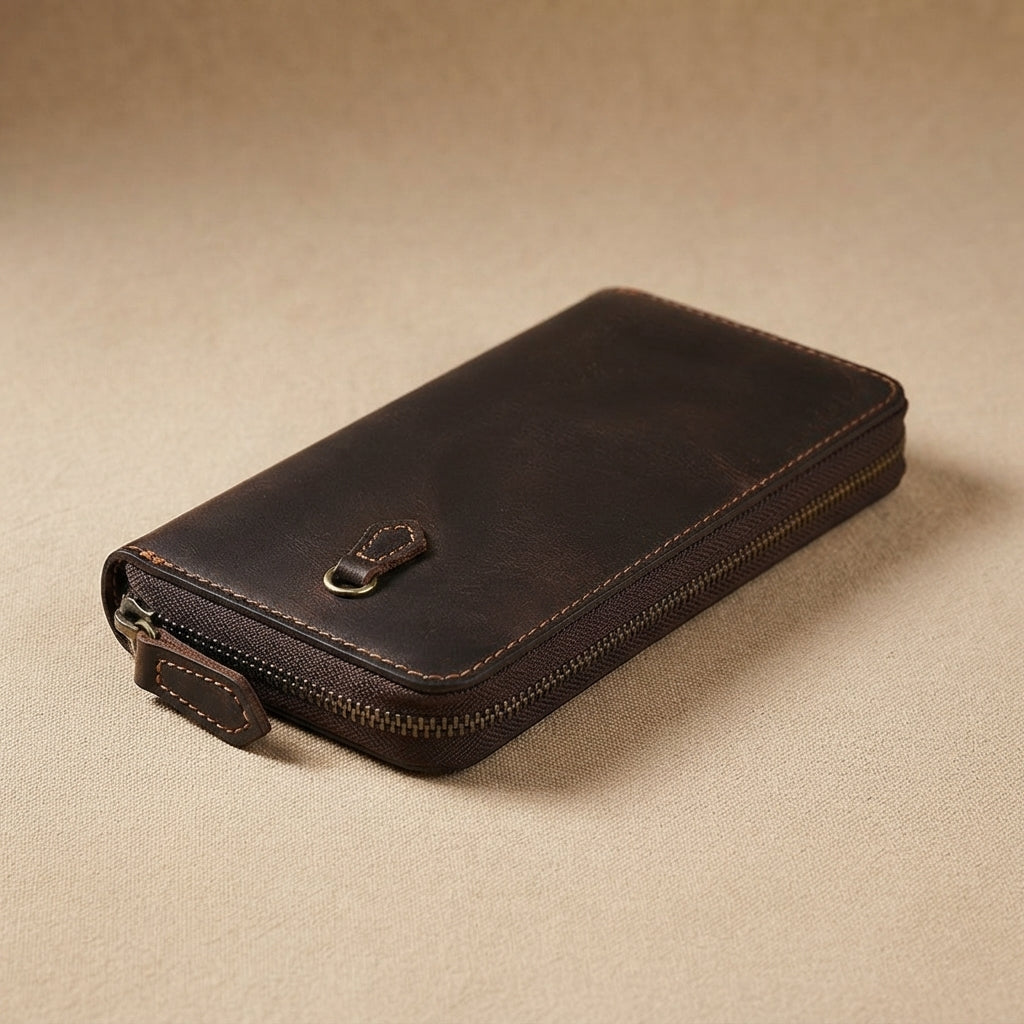 Portefeuille Long Zippé Vintage VALMONT, vue principale studio