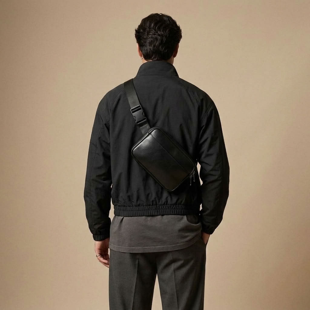 Sacoche Banane Homme en Cuir Véritable Noir "Nox" | VALMONT VALMONT