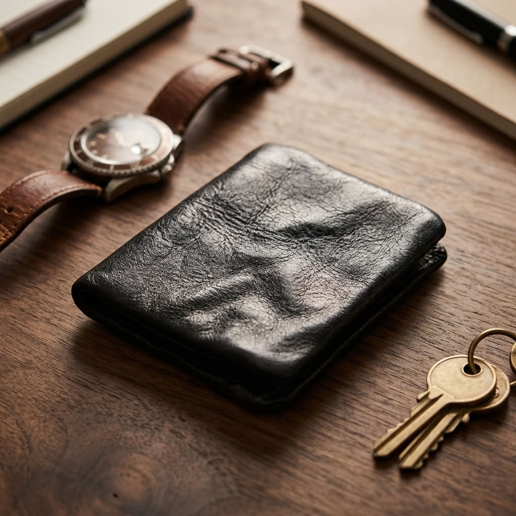Portefeuille Cuir Tanné Végétal Homme Noir | VALMONT VALMONT