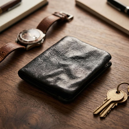 Portefeuille Cuir Tanné Végétal Homme Noir | VALMONT VALMONT