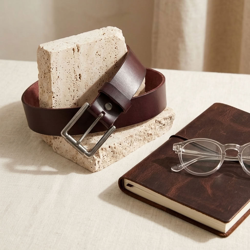 Ceinture en cuir pleine fleur marron  "Le Doyen" VALMONT