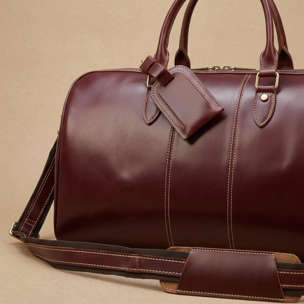 Sac de Voyage Bordeaux VALMONT, détail du grain de cuir