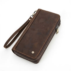 Pochette portefeuille cuir homme double zip marron