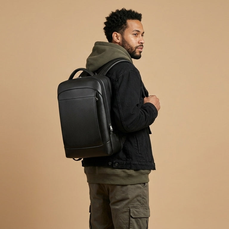 Sac à Dos Urbain Cuir Noir | VALMONT