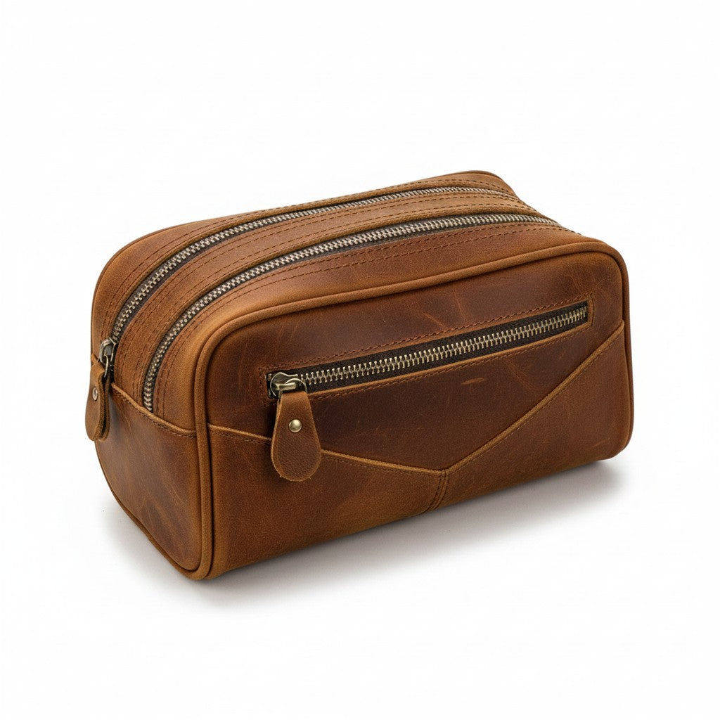 Trousse de toilette cuir homme VALMONT | Crazy Horse marron vintage