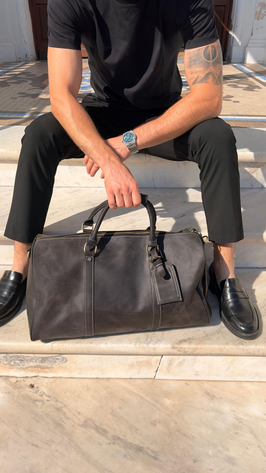 Paolo portant Sac Weekender Cuir Pleine Fleur Noir