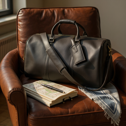 Sac Weekender VALMONT Cuir Pleine Fleur Noir porté en situation